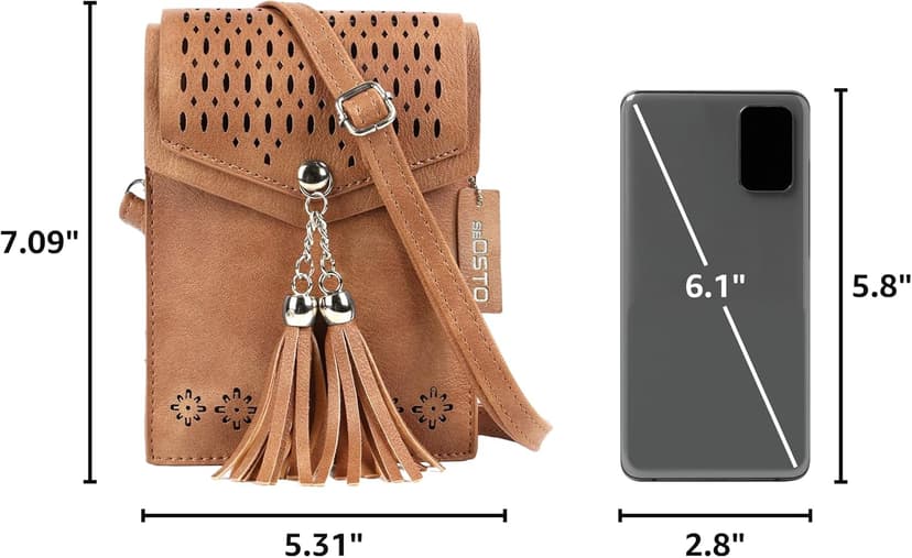 Vintage Tassel Purse: soft leather, fits a large phone, cards & keys —gifts for teen girls, birthday & Christmas seOSTO Small Crossbody Bags for Women, Tassel Purse, Gifts for Teen Girls B073QMXQLW