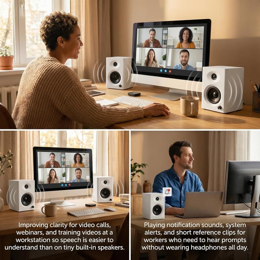 Computer Speakers for Desktop PC, 60W Bluetooth 5.3 Stereo 2.0 System with Bass, Compact Powered Bookshelf Speakers for Office, Monitors, Laptop, Gaming, TV, Gifts (White, Pair)