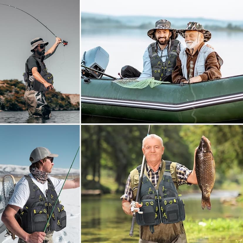 Gonex Fly Fishing Vest for Men Women, Comfortable Adjustable Fishing Vest with Multi-Pockets Reflective Stripes