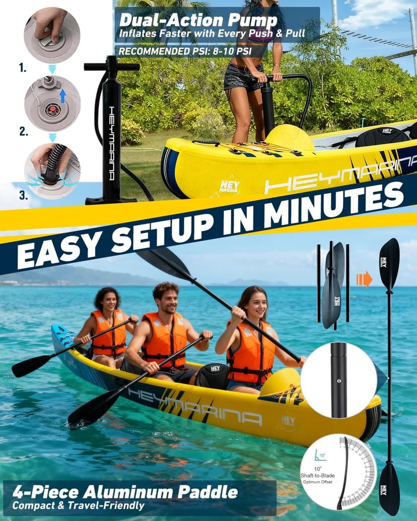 Inflatable Kayak Fishing Kayak for Adults Portable Touring Kayak Canoe with Wheeled Backpack, Seats, Pump and Paddles, Full Drop Stitch Construction