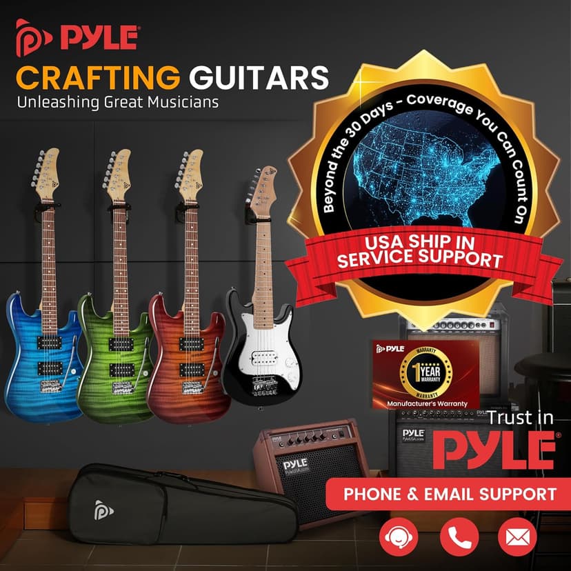 Pyle Kids Electric Guitar Starter Kit with Amplifier, 30” Mini Instrument w/ 10W Amp & Complete Accessories, PEGKT30