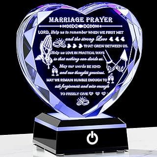 Wedding Gifts for Couples 2025 with Colorful LED Base Heart Happy Anniversary Marriage Prayer Gift with Inspiring Quotes Unique Newlywed Mr and Mrs Engagement Gift Bridal Shower Gifts