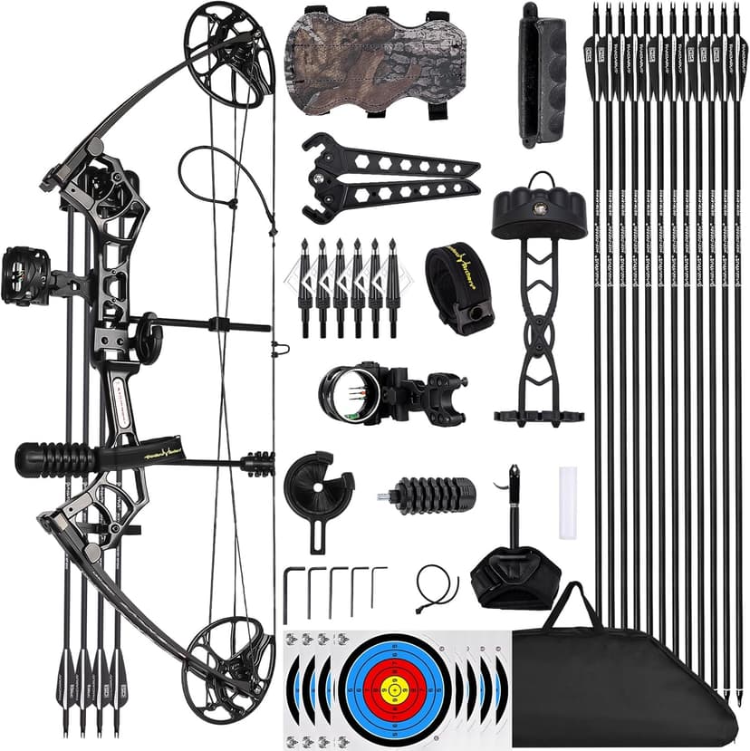 Lanneret Compound Bow and Archery Sets - Right Hand Archery Compound Bows 0-70 lbs Draw Weight Adjustable for Adults and Beginners，25"-31" Draw Length，up to IBO 320 fps，Archery Hunting Bow Set