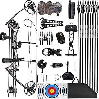Lanneret Compound Bow and Archery Sets - Right Hand Archery Compound Bows 0-70 lbs Draw Weight Adjustable for Adults and Beginners，25"-31" Draw Length，up to IBO 320 fps，Archery Hunting Bow Set