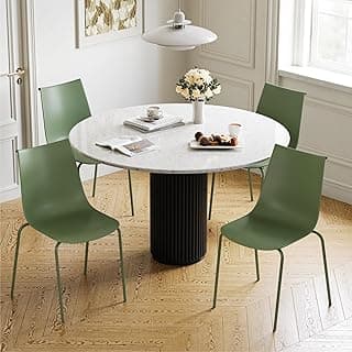 KISLOT Dining Chairs Set of 4, Plastic Outdoor Dining Room Chairs with Metal Legs, PP Anti-UV Stackable Patio Chairs with Ergonomic Back & Curved Seat for Kitchen Swimming Pool, Easy Assembly, Green