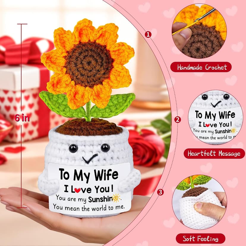 Gifts for Wife Her from Husband, To My Wife Handmade Crochet Mini Sunflower Doll, Valentines Anniversary Wedding Birthday Romantic Gifts for Women Her, Mothers Day I Love You Cute Sweet Gift for Wifey B0FBGBBDMK