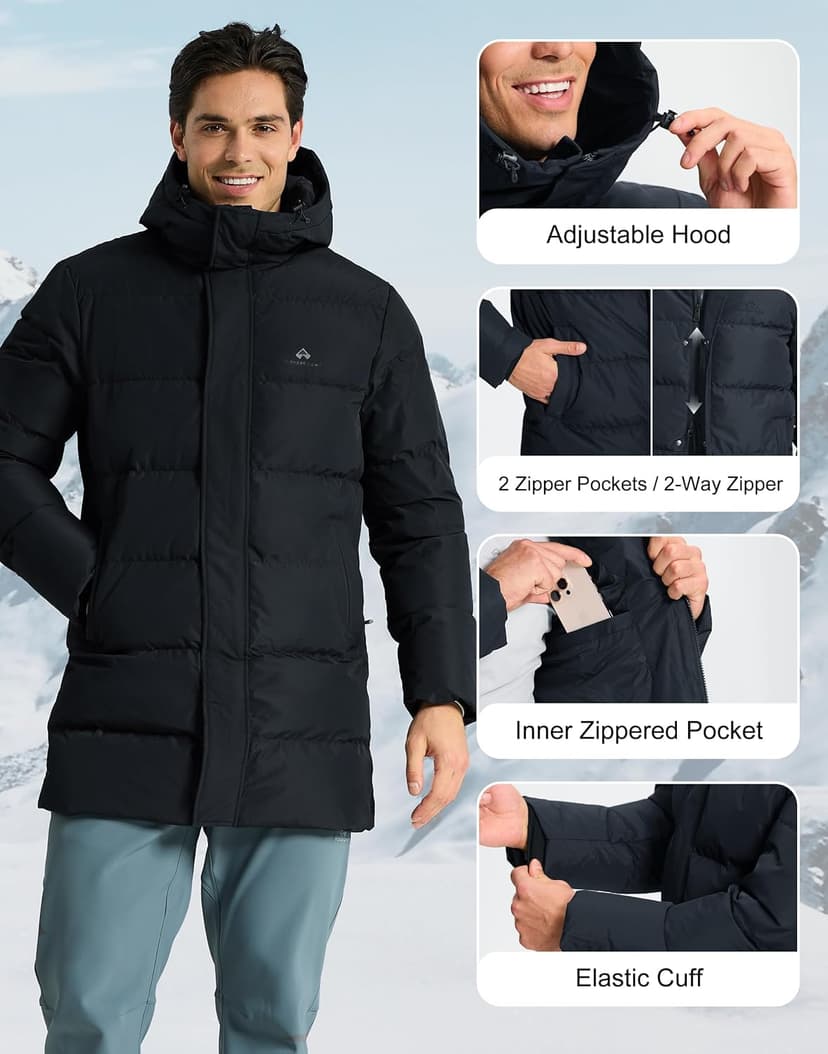 Pioneer Camp Men's Long Winter Coat Parka Hooded Down Jacket Full Zip Up Windproof Jacket Warm Thicken Puffer Jacket