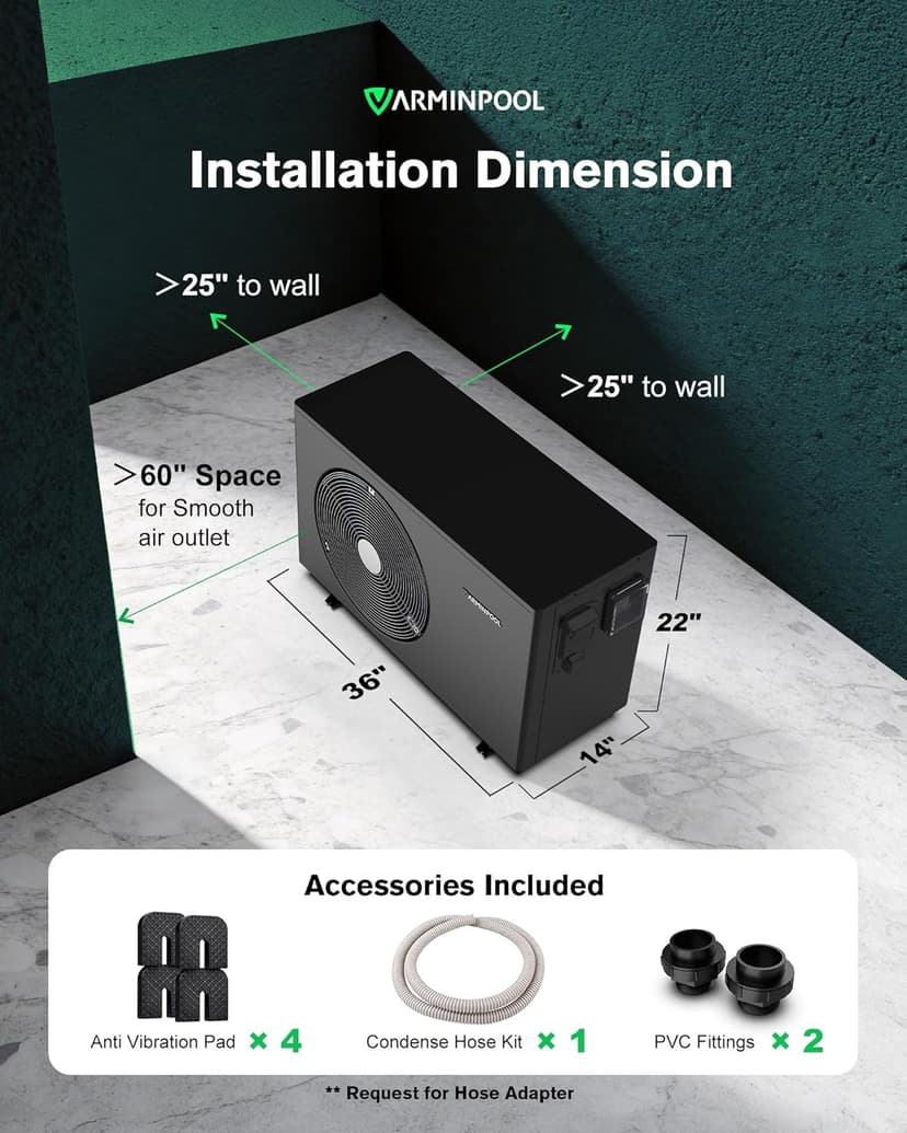 Electric Pool Heat Pump, 30,000 BTU Pool Heater, 8000 Gallons, WiFi Control, Titanium Heat Exchanger, Smart Inverter, for Above Ground and Inground Pools, 120V