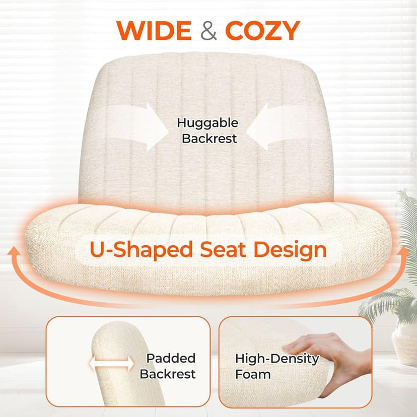 Orange Factory Criss Cross Chair Wheels Wide Cross Legged Office Desk Vanity Chair Comfy Fabric Armless Adjustable Swivel for Home Computer Task (Beige Wheel, Fabric)