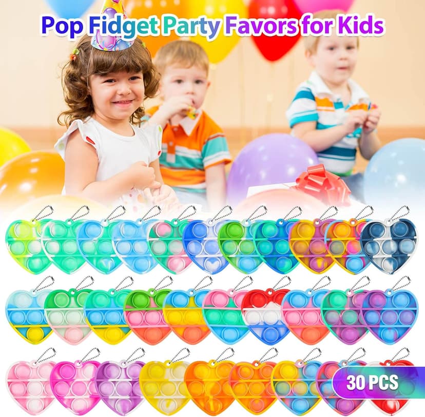 Valentines Day Gifts for Kids Classroom Prizes Student Mini Pop Keychain It Small Fidgets Birthday Goodie Bag Stuffers Filler Heart Pop Fidget Toys Bulk Its Valentine Party Favors for Kids 30 Pack B0BJNQMM9T