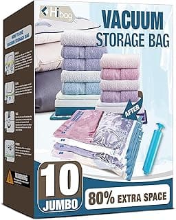 HIBAG Vacuum Storage Seal Bags, 10 Jumbo Space Saver Vacuum Sealer Bags for Clothes, Comforters, Blankets, Bedding (10J)