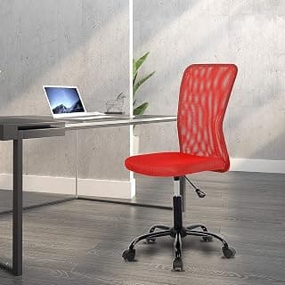 Ergonomic Office Chair Cheap Desk Chairwith Wheels Armless Lumbar Support Small Modern Adjustable Mid Back for Home Women or Men (Red)
