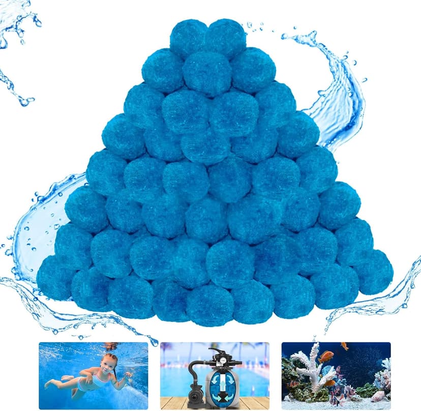 WLLEYAY 4 lbs Pool Filter Balls, New Upgrade Efficient Swimming Pool Filter Sand Alternative, Reusable Eco-Friendly Blue Filter Media Balls, Replace 150 lbs Filter Sand, Lasts for Several Seasons