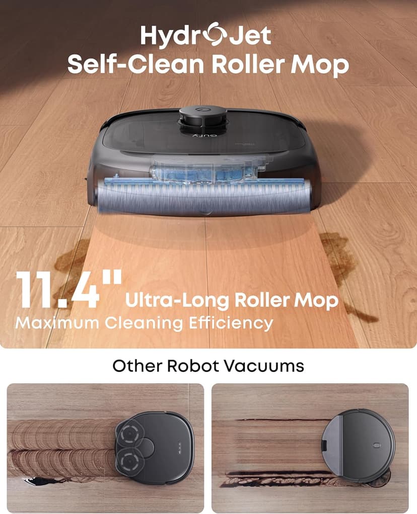 eufy Robot Vacuum E25, HydroJet System with Roller Mop, 20,000 Pa Turbo High Suction, All-in-One Robot Vacuum and Mop Combo for Home, Edge-to-Corner Cleaning, Zero-Tangle Design, AI Obstacle Avoidance