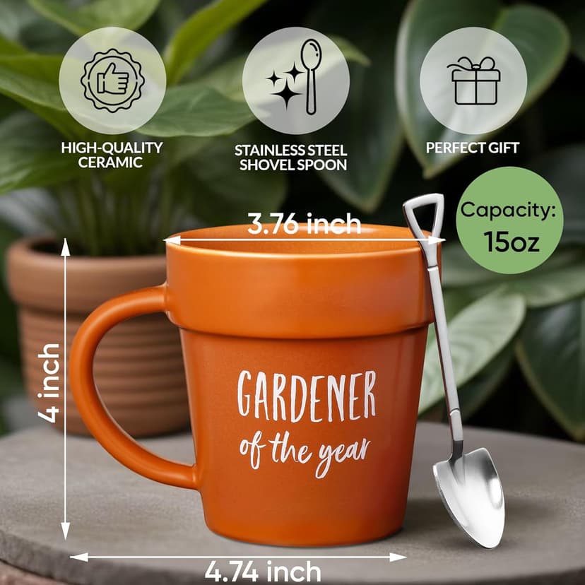 VELENTI Gardener Coffee Mug Gift - Funny Plant Pot Mug with Shovel Spoon - Cool Coffee Mugs for Men, Women - Mug for Gardeners, Dad Birthday Gifts, Cute Mom Christmas Gifts (Gardener Coffee Mug) B0BW7N5B3J