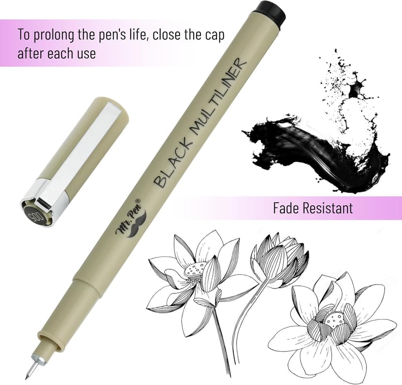 Mr. Pen - Art Pens, Multiliners, Fineliner Ink Pens, Set of 8 Technical Drawing pen, Pigment Pen, Fine Point, Black, Waterproof, for Art Watercolor, Sketching, Micro Drawing, for Bible Journaling