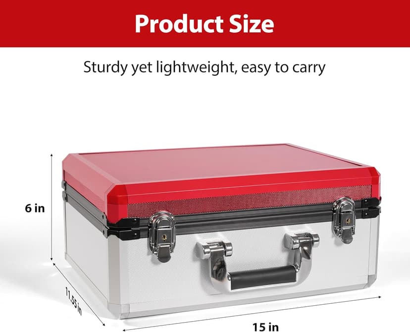 EcoVibe EcoVibe Trading Card Storage Box, Aluminum Alloy Card Case Holds 600+ Toploaders & One-Touch Holders, Sports Card Storage for 3" x 4" 35pt Rigid Card Holders (Red)