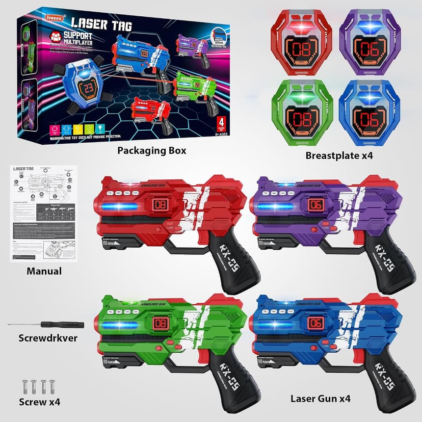 Laser Tag Guns Set of 4 Laser Tag Guns with Digital LED Score Display Vests,Gifts for Teens and Adults Boys & Girls,Adults and Family Fun,Gift for Kids Ages 8 9 10 11 12+Year Old Boy
