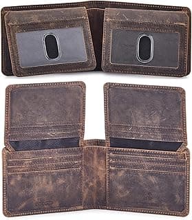 Cochoa Mens Wallet Real Leather Bifold RFID Blocking High Capacity Card Case with 2 ID Window in Gift Box (Crazy Horse, Moss)