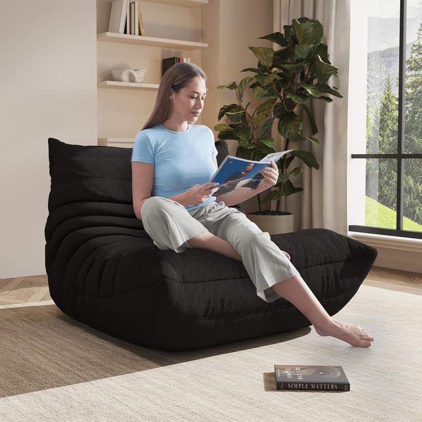 Bean Bag Chair for Adults, Comfy Floor Chair Memory Foam Bean Bag Chair, Cozy Lounge Floor Chair for Gaming, Reading & Relaxation, Small Foam Couch for Living Room, Bedroom(Black,Single)