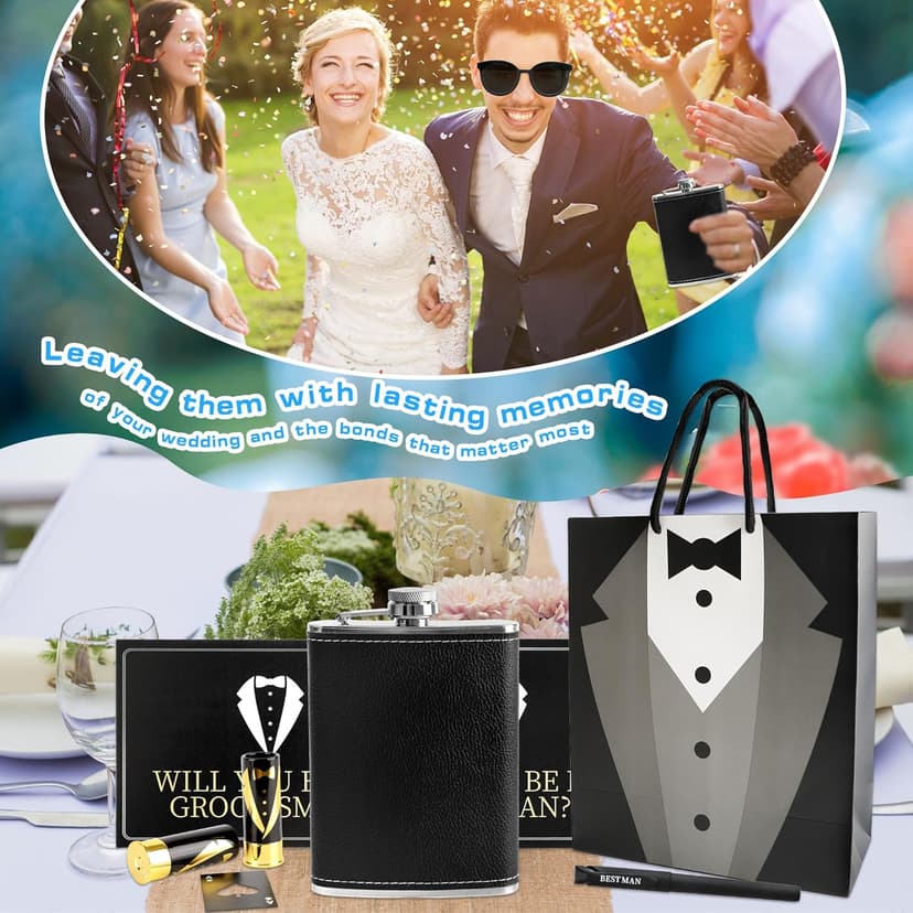 10 Set Groomsmen Gifts Proposal Wedding Groomsmen Gift Set Includes Flask Funnel Wine Glass Card Bottle Opener Gift Bag Sunglasses Knife Pen for Wedding Party Present
