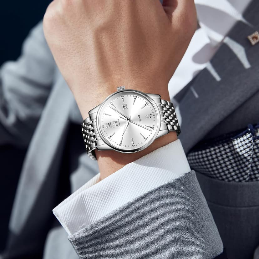 OLEVS Mens Watches Dress Waterproof Watch with Date Day Analog Quartz Casual Wrist Watch Large Number Classic Luxury Luminous Scales 41mm Big Face Easy Read Reloj para Hombre