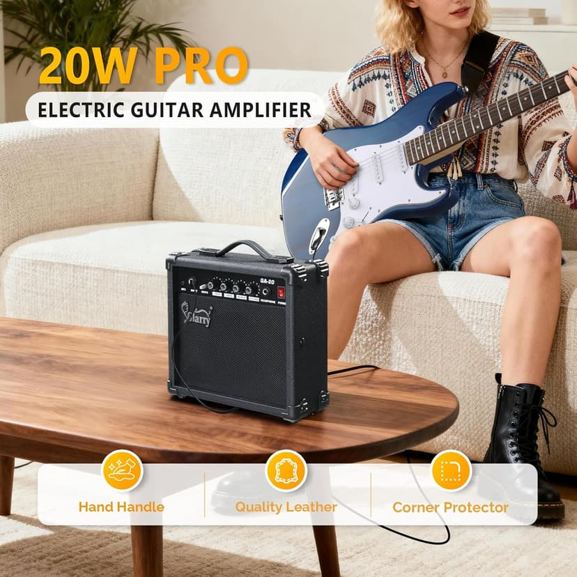 GLARRY Electric Guitar Amp, Portable Guitar Tube Amp with Headphone MP3 Input, 20W Practice Guitar Combo Amplifier Speaker Accessories with Bass, Volume, Treble, and Middle Controls