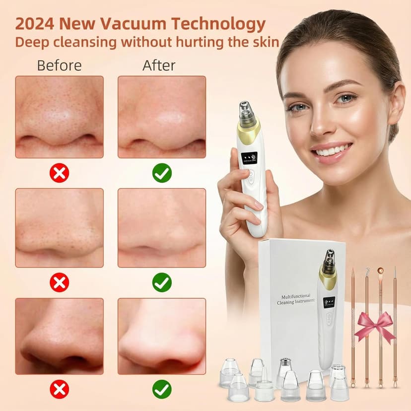 2026 Pore Vacuum, USB Rechargeable Blackhead Remover Vacuum,3 Levels Adjustable Pore Vacuum Blackhead Remover, with 5 Suction Power,6 Probes,Face Vacuum Pore Cleanser for Women & Men-Gold