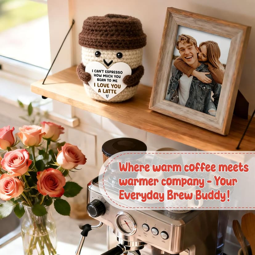 Birthday Decor Gifts for Boyfriend Husband Wife Wedding Anniversary Coffee Lover Couple Crochet Coffee Mug Decor I Love You Anniversary Women Men Her Him Gifts for Girlfriend Sweetest Day Christmas B0FX3RS85V