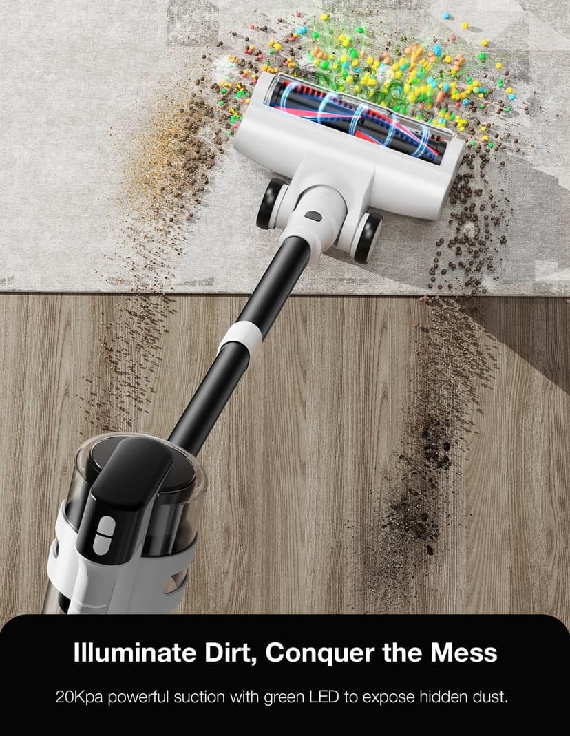 Maircle Cordless Stick Vacuum Cleaner for Home, Lightweight Rechargeable Vacuum with 55min Runtime, Powerful Suction, Green LED Headlight, 9-in-1 Pet Hair Carpet & Hardwood Floor Cleaner