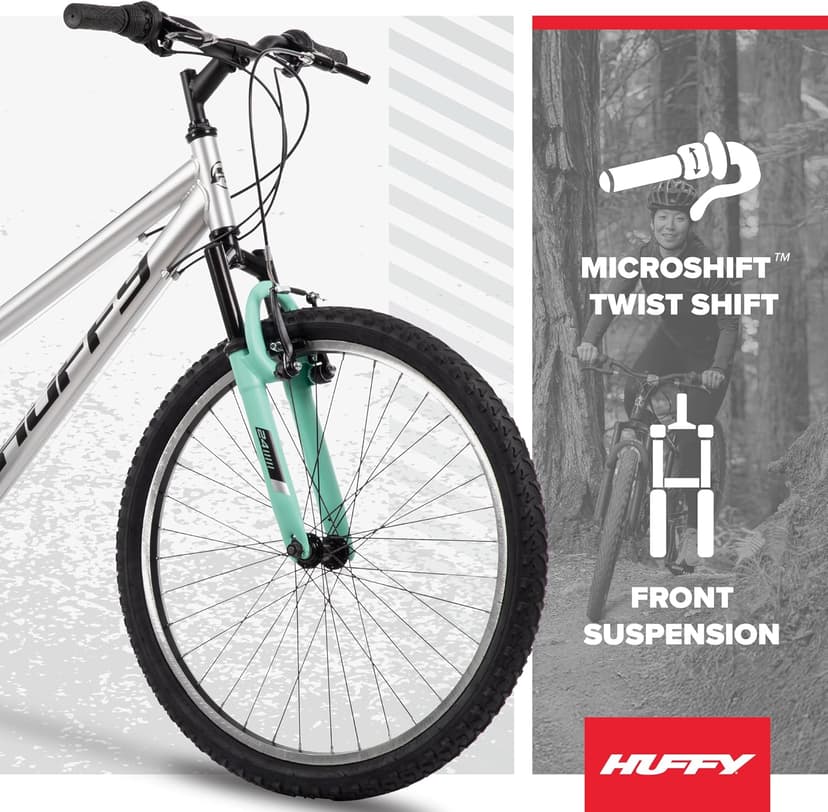 Huffy Stone Mountain Bike for Men and Women, 20”/24”/26”, 6-Speed (20”) or 21-Speed, Front or Dual Suspension (Varies), Multiple Colors, Adjustable Saddle, Shimano Equipped, All-Terrain Tires