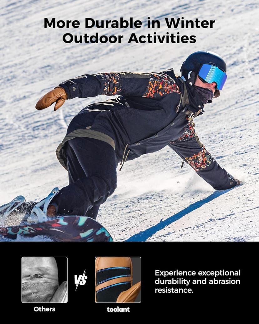 toolant Leather Ski Mittens, Winter Gifts for Men & Women, 3M Thinsulate, Waterproof & Durable for Snowboarding, Outdoors