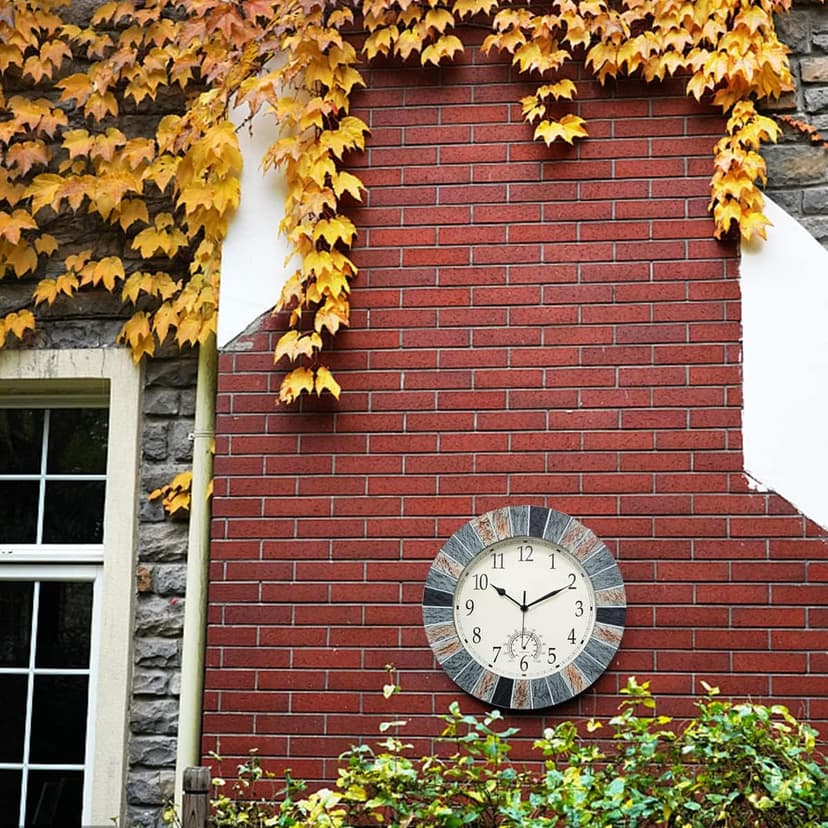 UMEXUS Outdoor Clock with Thermometer, 13 Inch Retro Large Waterproof Wall Clocks Indoor Silent Non-Ticking Battery Operated Weatherproof Decor for Garden Kitchen Bathroom Mother Gift