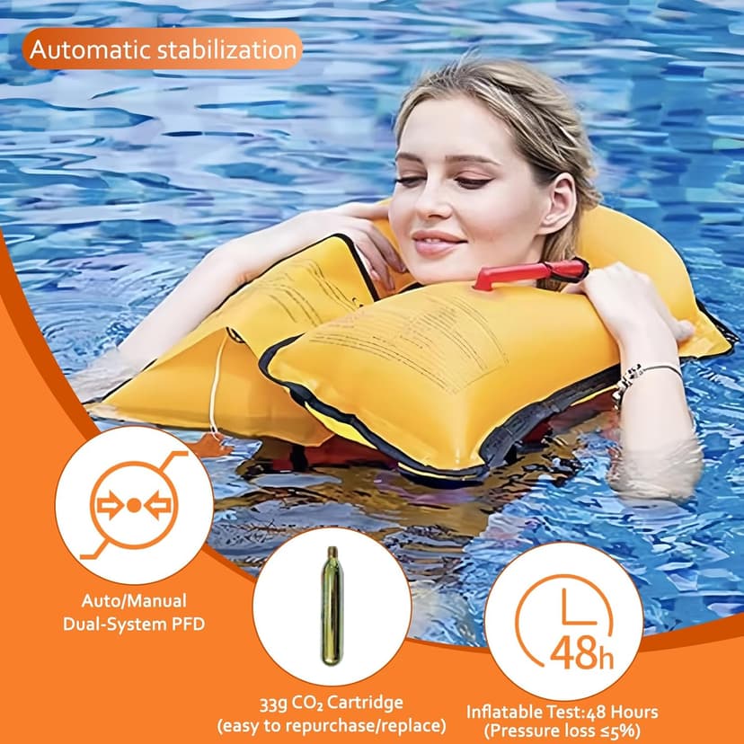 VOGUCCLO Automatic/Manual Inflatable Life Jacket| Inflatable PFD Kayak Vest Adult| Life Vest for Adults| Outdoor Water Sports| Supports up to 330 lbs|33g of Carbon Dioxide Cylinder