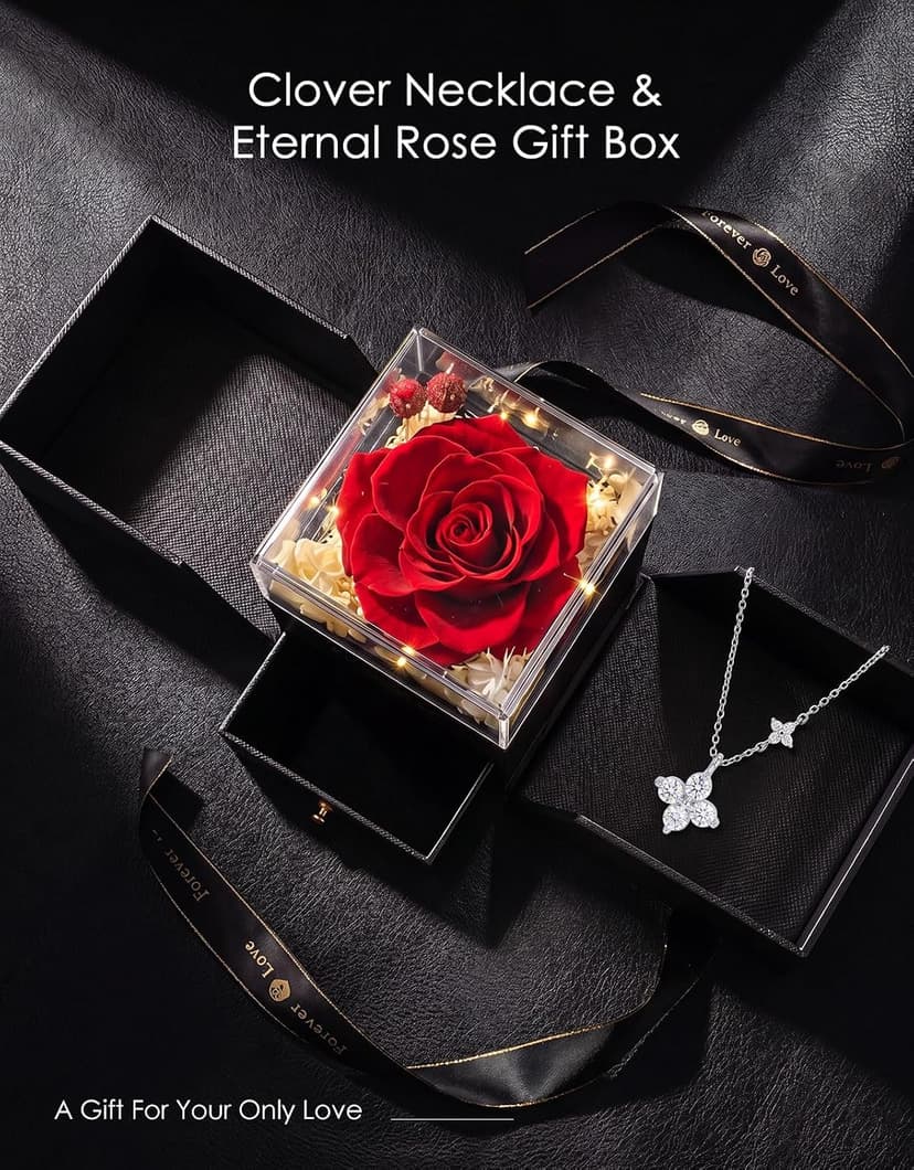 18K Gold Silver Plated Necklace as Gifts for Mom Her Girlfriend Wife Grandma on Birthday Anniversary Valentines Mothers Day Preserved Real Rose Gifts for Women with Necklace B0GZYXYMWR