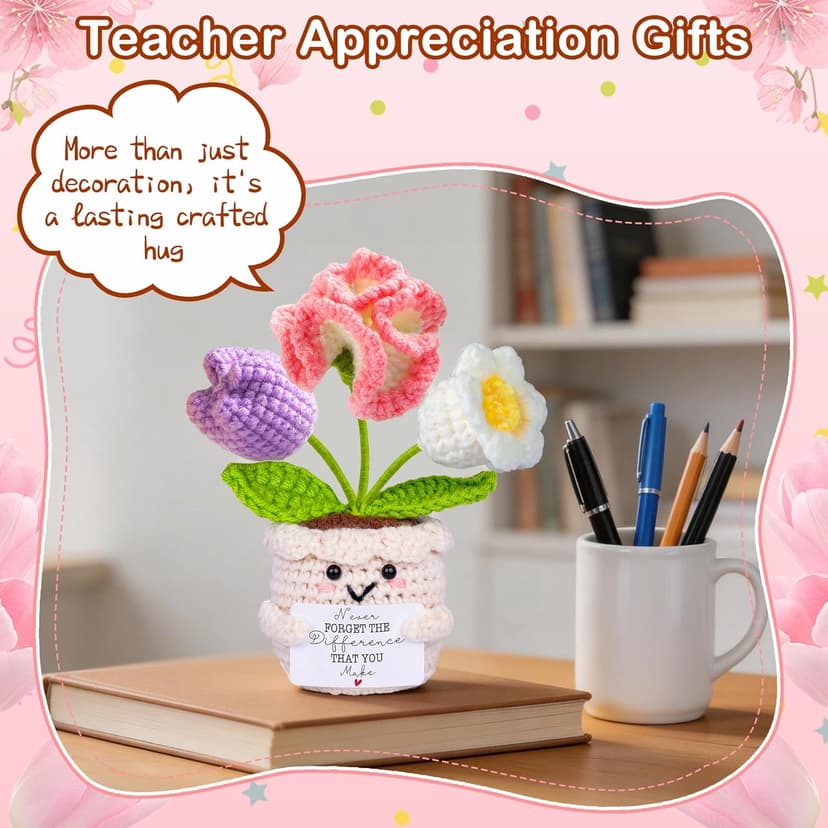 Teacher Appreciation Gifts, Thank You Teachers Gift, End of Year Teacher Gifts, Graduation Birthday Retirement Gift for Teachers Mentor Coworker Boss, Cute Handmade Crochet Carnations 3 Flowers Doll B0GCCQNDDQ