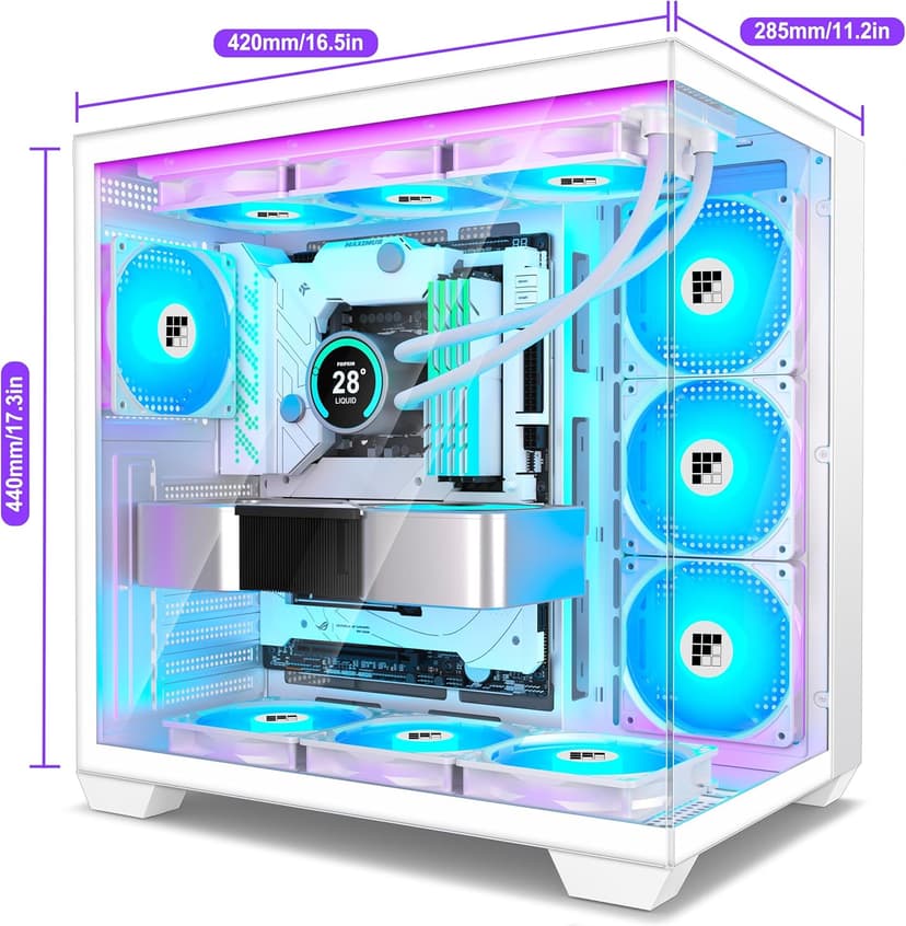 FOIFKIN F600 PC Case - Pre-Installed 7 PWM ARGB Fan, ATX Mid-Tower Gaming PC Case, 270° Panoramic Glass with Type-C, FOIFKIN (White, F600)