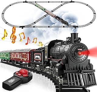 Hot Bee Train Set, Remote Control Train Toys with Luxury Track & Glowing Passenger Carriages, Metal Christmas Tree Train with Smoke, Light and Sound, Toy Train Set for 3 4 5 6 7+ Years Old Boys Gifts