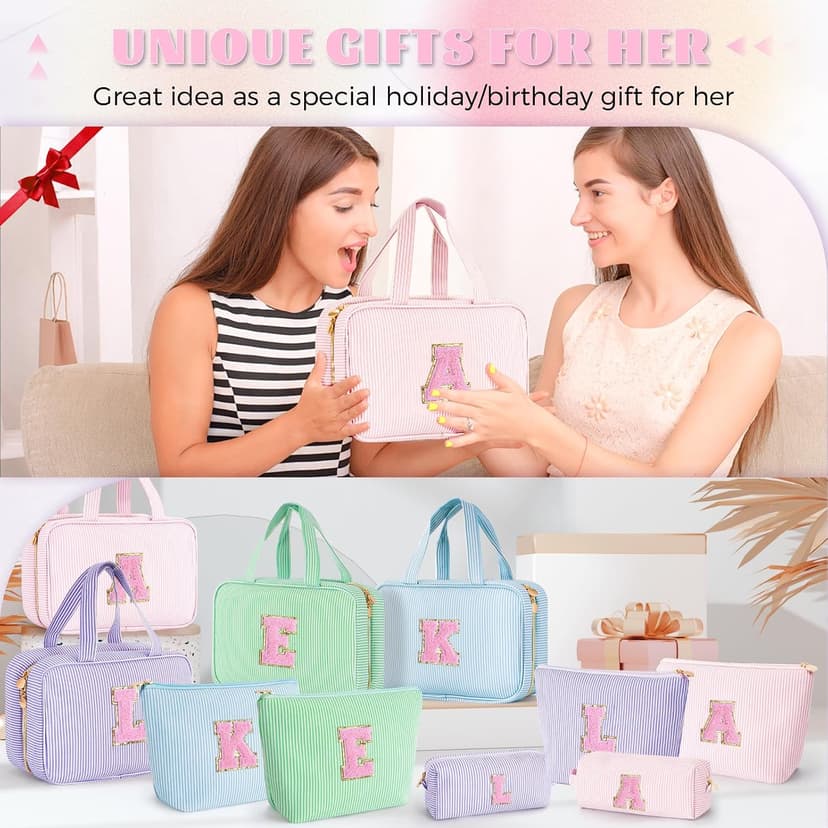 Gifts for Teen Girls Women - Personalized Toiletry Bag Initial Makeup Bag | Travel Cosmetic Bag | 8 9 10 11 12 13 14 15 16 Years Old Girl Gift Trendy Stuff - Pink A B0FSJXYKK8