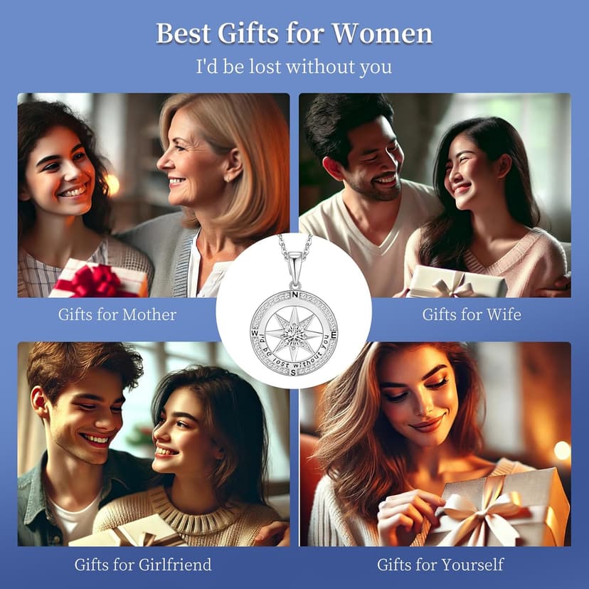 Mkhhy Compass Necklace for Women Jewelry For Her White Gold and Yellow Gold I'd Be Lost Without You(18k Real Gold Filled With S925)