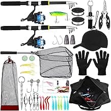 LaRandom Fishing Rod and Reel Combo Telescopic Fishing Pole Kit Collapsible with Plier Lip Gripper Lures Carrier Bag Pre-Loaded Spinning Reel for Beginner Men Travel Saltwater Freshwater