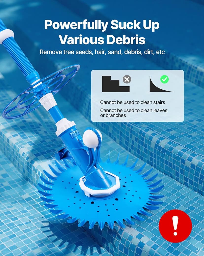VEVOR Suction Pool Cleaner, Automatic Pool Vacuum Cleaner, Suction Side Automatic Pool Cleaner, Suction Vacuum Pool Sweeper with 12 Hoses, for In-ground Pool and Above-Ground Pool Up to 20 x 35 ft
