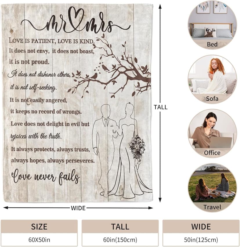 Wedding Gifts for Couples 2025 Soft Blanket, Bridal Shower Gifts for Bride to Be, Anniversary Mr and Mrs Gifts, Wedding Gifts for Newlyweds Just Married Gifts Wedding Throw Blanket 60 * 50