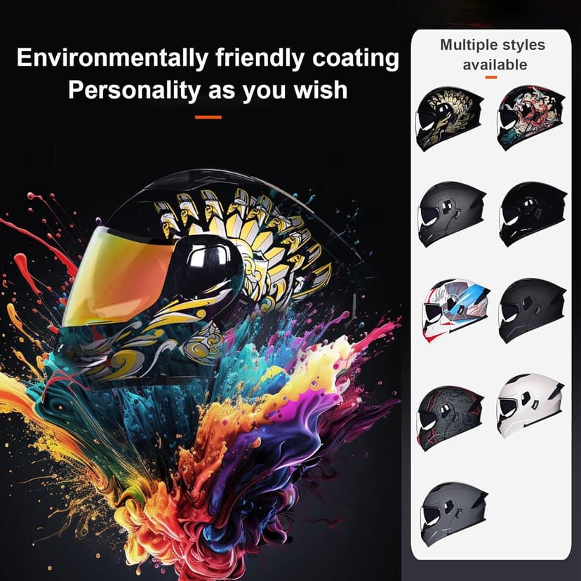 Motorcycle Bluetooth Modular Helmet DOT Approved Dual Visor Full Face Flip up Integrated Motorcycle Helmets Double Visor Helmet Built-in Dual Speaker Microphone Waterproof Adults Men Women M-XXL