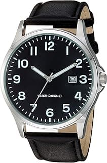 Amazon Essentials Men's Easy to Read 42mm Leather Band Analog Watch