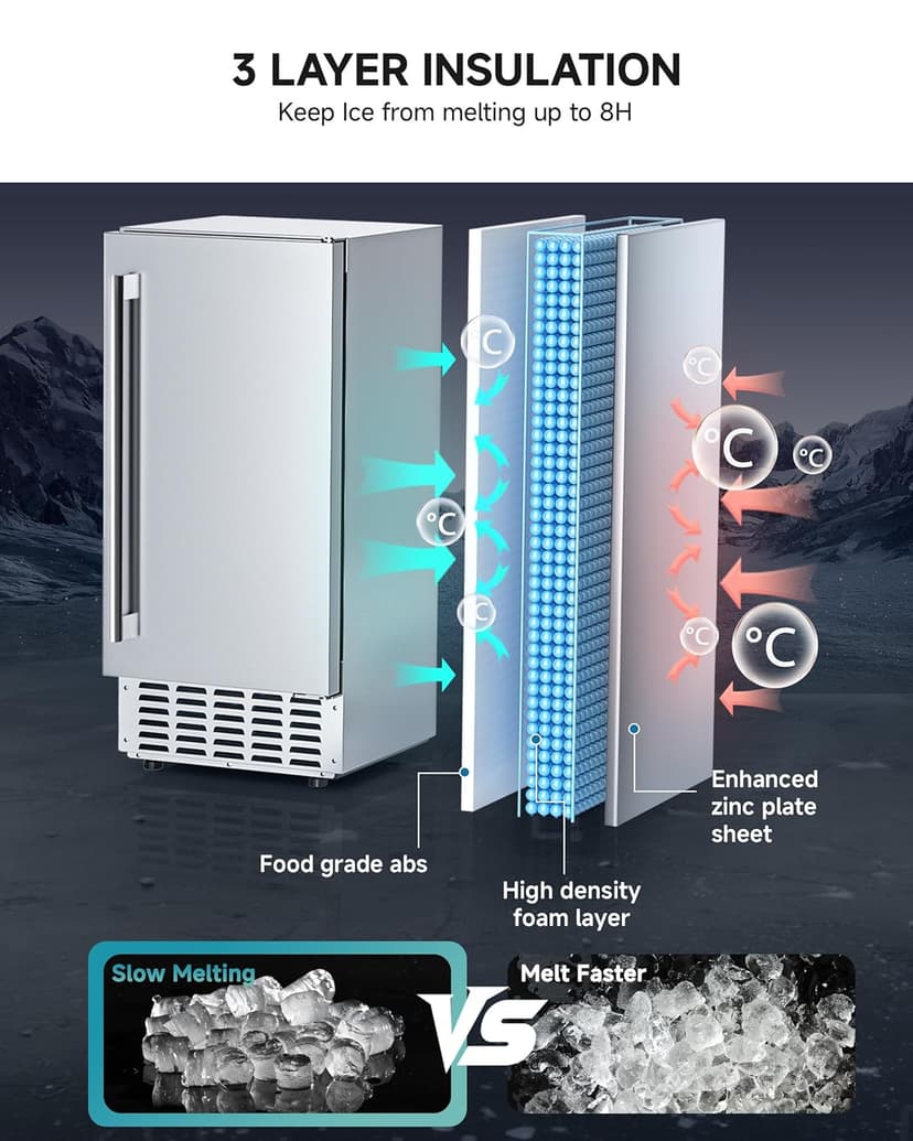 EUHOMY Under Counter Nugget Ice Maker Machine, 70Lbs/Day, Bulit-in Freestanding Ice Maker with Double Ice Baskets, Self-Cleaning & 24H Timer Ice Machine, for Home Use(Silver)