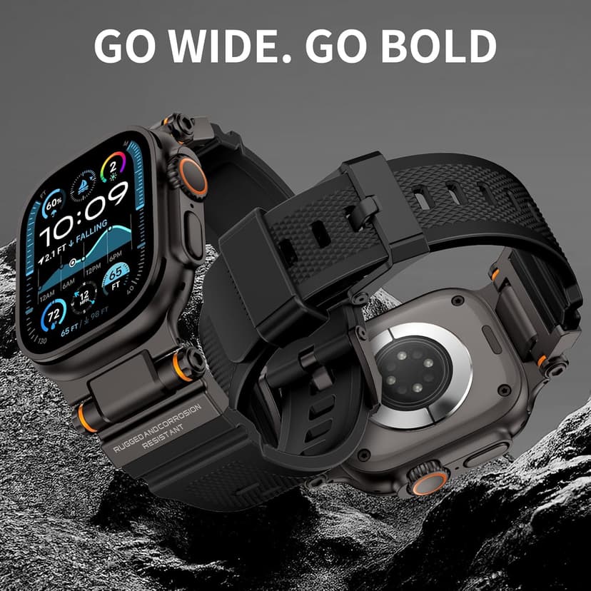 FOAMUNOC Rugged Band Compatible with Apple Watch Ultra 3/2/1 Band 49mm/46mm/45mm/44mm/42mm, Metal Connector with Silicone Strap for iWatch Ultra Series 11/10/9/8/7/6/SE3/SE2/SE/5/4/3/2/1, Black/Black