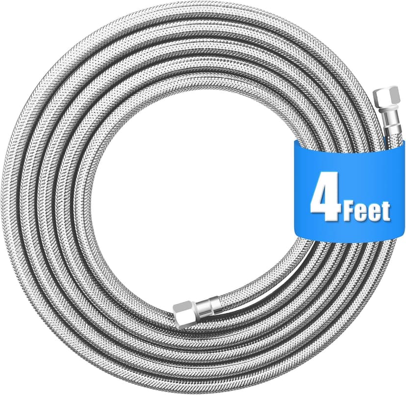 Refrigerator water line - 4 FT Premium Stainless Steel Braided Ice Maker Water Hose,Food grade PEX Inner Tube Fridge Water Line with 1/4" Fittings for Refrigerator Ice Maker