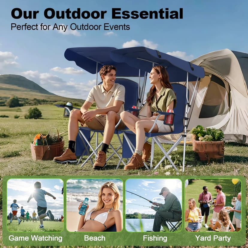VTOY Portable Camping Chair with Canopy - Folding Chair with Canopy, Durable 600D Oxford Canopy Chair for Camping, Beach, Picnics, Fishing & Sports