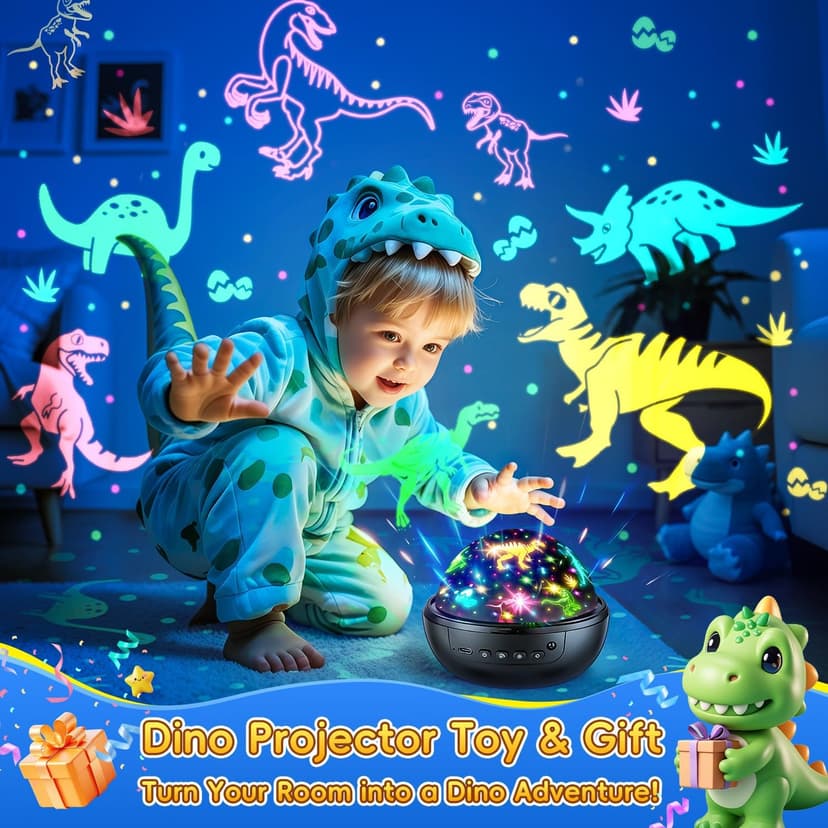 Staryou Dinosaur Toys for Kids 3-5, 【Remote+3 Films+93 Effects】 Dinosaur Toys for Kids 2-4, 【3 Timer+5 Brightness】 3 Year Old Boy Gift, Rotate 3 Year Old boy Birthday Gift, Boys Christmas Gifts Boys